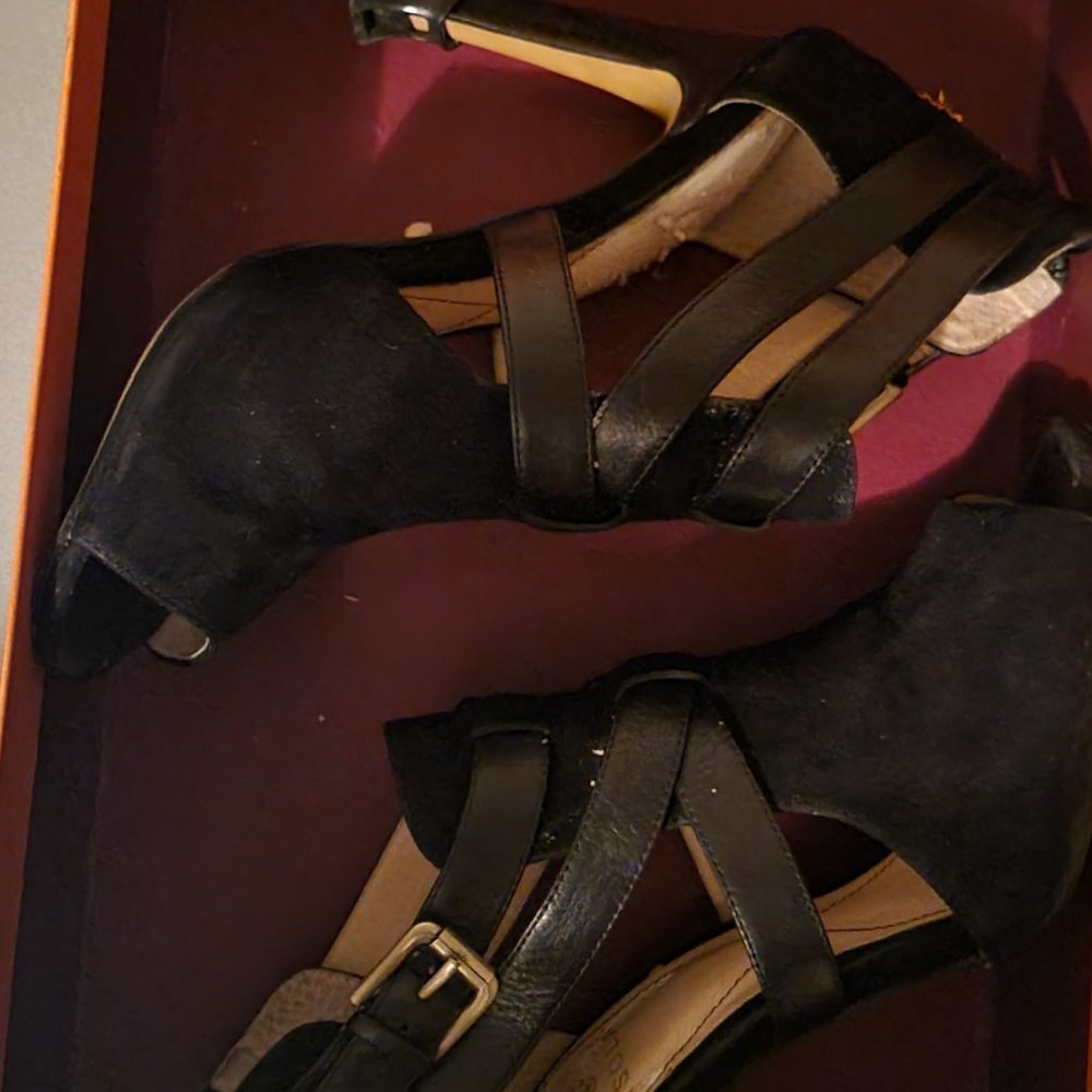 Dressy suede cutout peep toe heels!